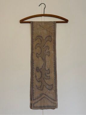 Vintage Silk Hand Dyed Batik Taupe Sheer Scarf with Subtle Paisley Motif
